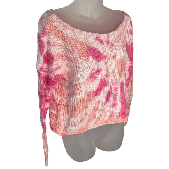 Victoria’s Secret PINK Cropped Knit Sweater Womens Size Small Light Dark Tie Dye - Picture 3 of 11